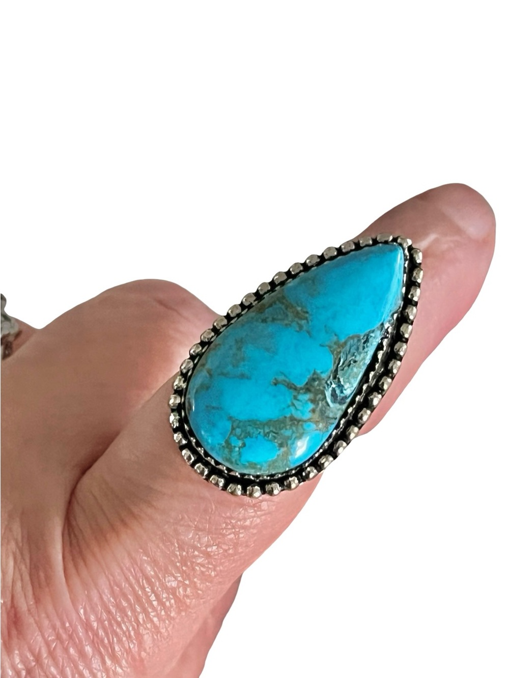 Teardrop Natural Turquoise Sterling Silver Ring Sz 7